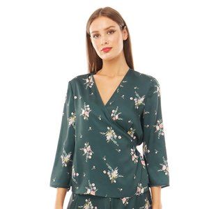Ted Baker Alexx Flourish Wrap Top in Dark Green / Floral Print, Size 3 (Medium)
